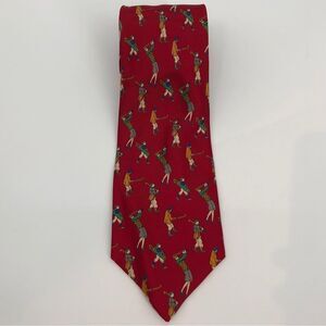 Burberry Mens Tie Red Silk Golf Necktie 100% Silk Golfer Old Fashioned Vintage